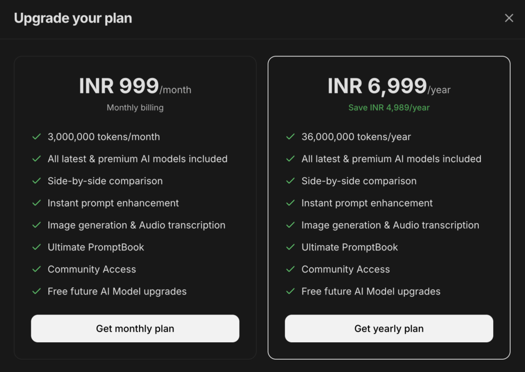 AI Fiesta Monthly and Annual Subscription Plans
